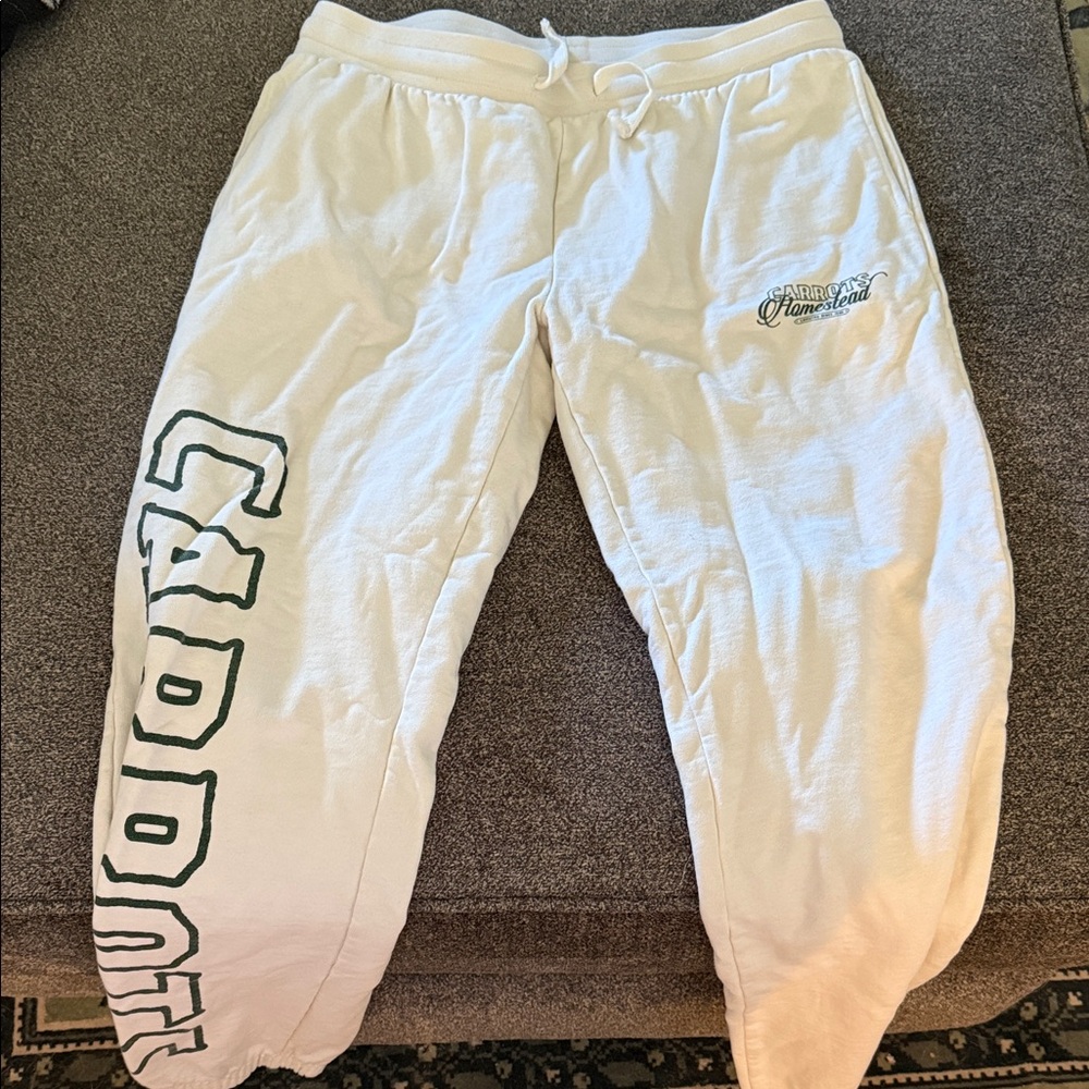 White Track Pants with Green Accents